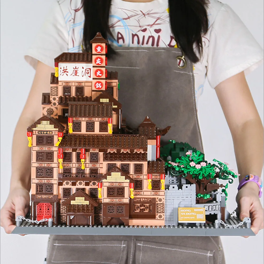 

Креативный конструктор «Знаменитые архитектурные сооружения Китая»: Модель пещеры Хунъя в Чунцине, набор строительных блоков, игрушки из кирпичиков для подарка