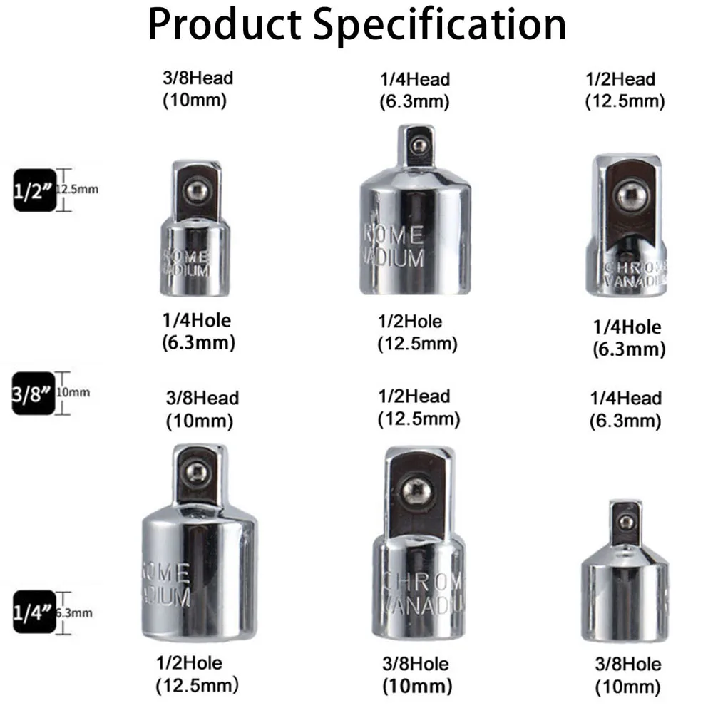 Alta calidad 1/4 "3/8" 1/2 "convertidor de llave de trinquete adaptador reductor para accesorio de herramienta de reparación de electrodomésticos de vehículo