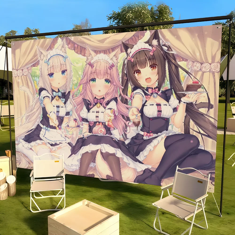 Klassische schöne N-Nekopara-Mädchen-Flagge für Wohnzimmer, Zuhause, Wohnheim, Dekoration, Wand, Outdoor, Camping, Party, Banner, Geschenke – Detail 6
