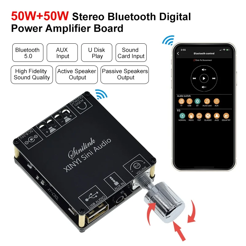 HIFI MINI Bluetooth 5.0 Wireless Audio Digital Power amplifier Stereo board 50Wx2 Bluetooth Amp Amplificador 3.5MM USB APP