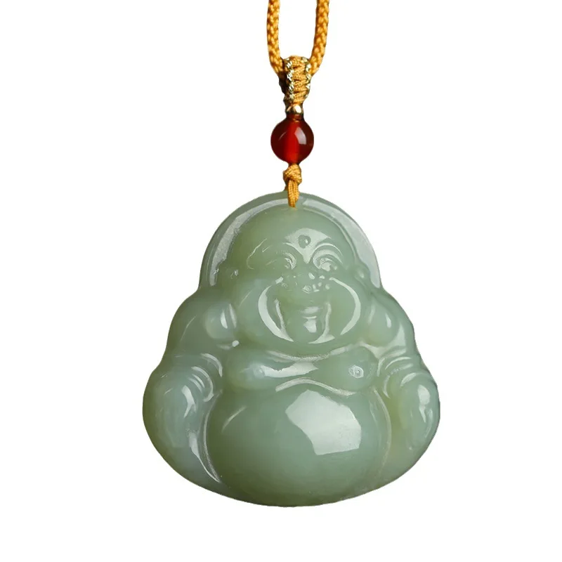 Hetian Qiemo Material Maitreya Statue Women's Necklace Buddha Jade Pendant Big Belly Smiling