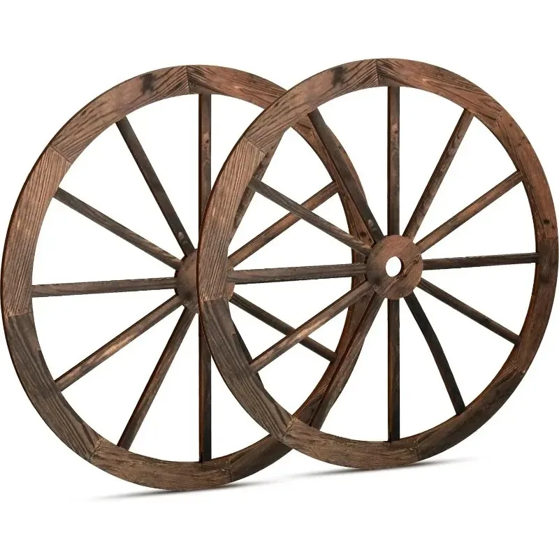2Pcs Western Cowboy Party Decorations Vintage Rustic Wagon Wheel Wood Cartwheel Decor for Bar Garage Indoor Outdoor