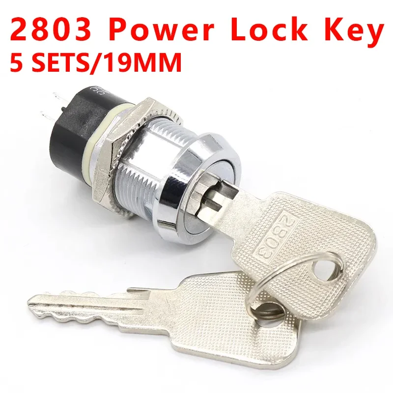 

5 Sets 19mm Metal Electronic Power Lock Key Switch 4Pin ON-OFF 2Position DPST A Series 2803 Zinc Alloy Welding Terminal