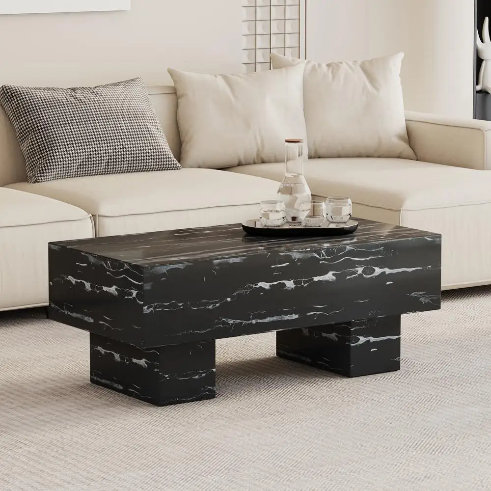 

Modern Black Marble Coffee Table 43.3" MDF Living Room Table with Spacious Top Durable MDF Legs