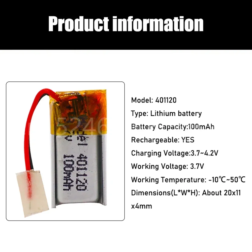 بطارية ليثيوم قابلة للشحن 3.7 فولت 401120 401120   100 مللي أمبير لسماعات بلوتوث MP3 MP4 عصا سيلفي