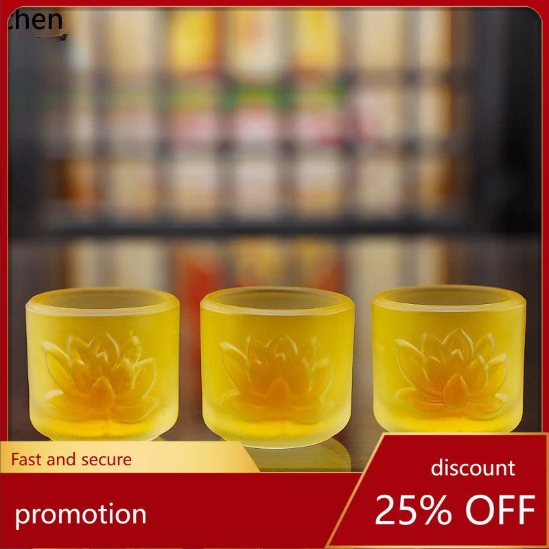 

Cz colored glaze lotus water supply cup for home indoor offering cup buddha front worship guan gong wu god of wealth offering