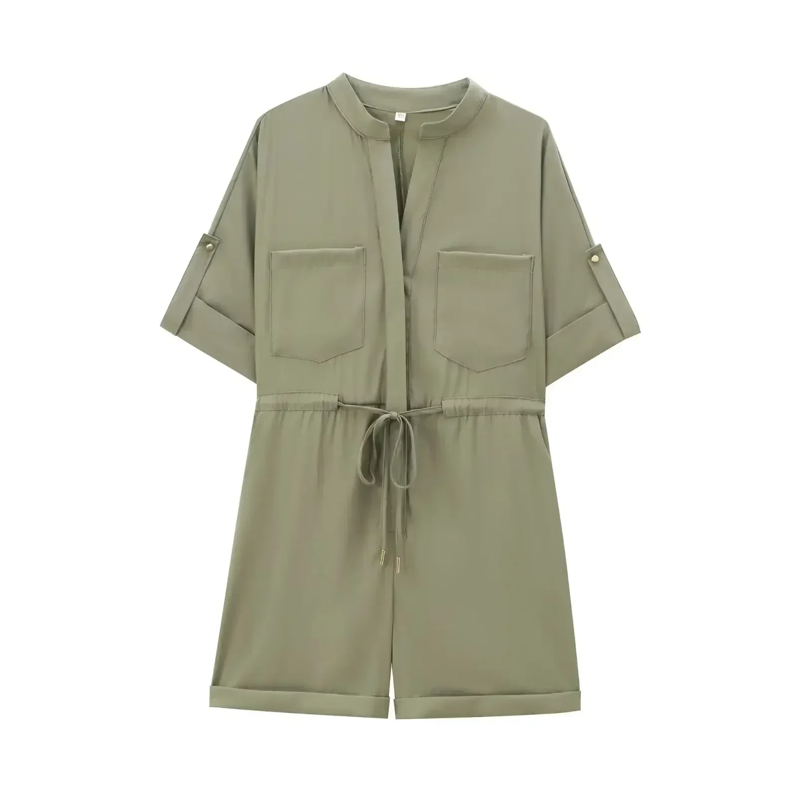 

Женский свободный однобортный комбинезон, новый модный дизайнерский повседневный комбинезон на шнуровке с коротким рукавом и карманами в стиле ретро