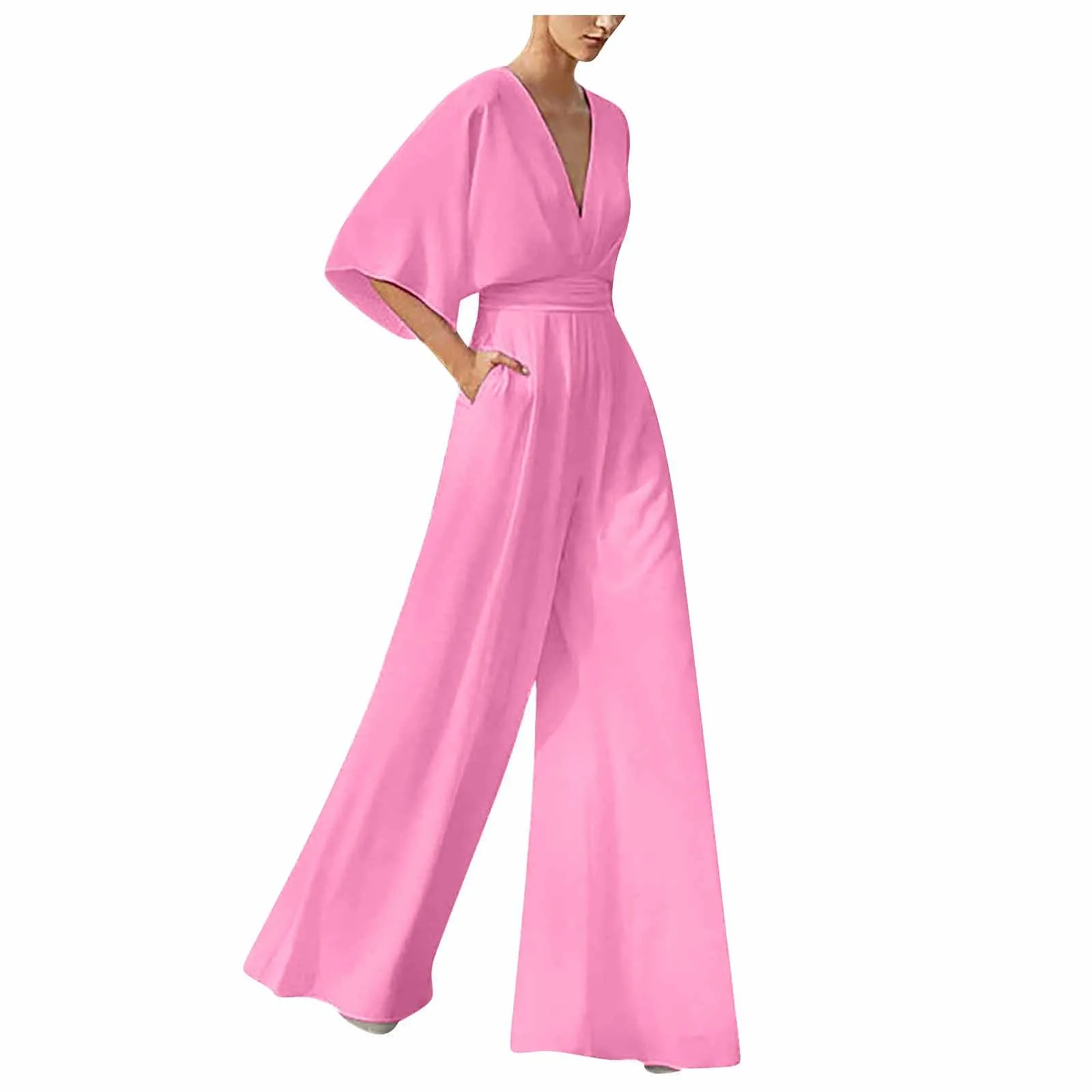 Women Banquet Dress Jumpsuits Elegant Fashion Trend Solid Color Sexy V-Neck Hight Waist Jumpsuits Thin Soft Comfortable Rompers