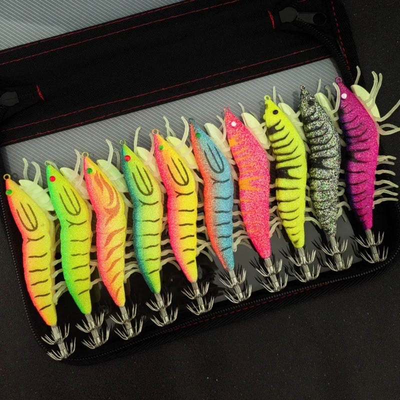 Simulated Shrimp Lures Multi-Size Wooden Shrimp Squid Hook S