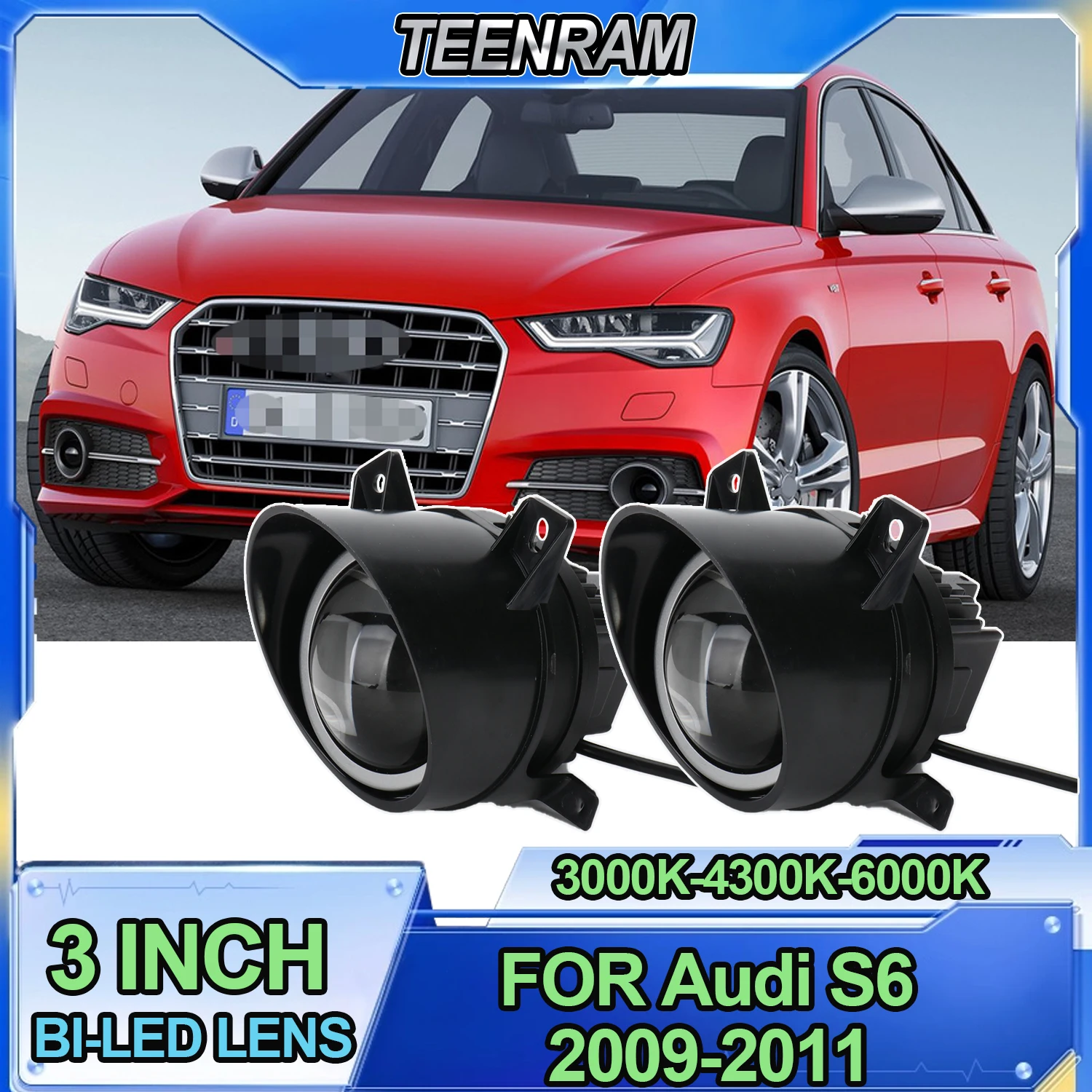3.0 Inch Bi LED Projector Lens Fog Lights 3000K 4300K 6000K LED Fog Lens Driving Light Spotlights FOR Audi S6 2009-2011
