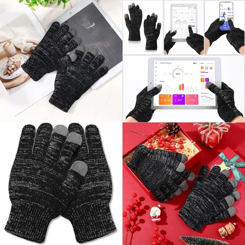 

SATINIOR 60-парные зимние перчатки с сенсорным экраном, объемные эластичные вязаные перчатки для текстовых сообщений для мужчин и женщин