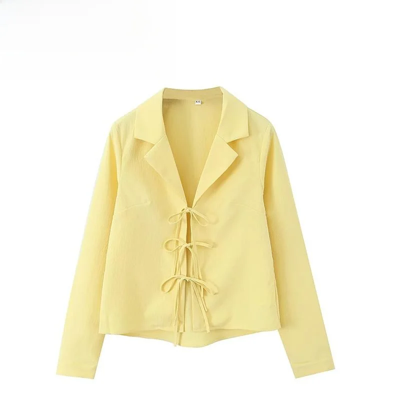 

ZBZA Spring New Women's Faion Design Tie Waist irt Casual Loose Long Sve Polyester Fiber Pure Color Stand Length