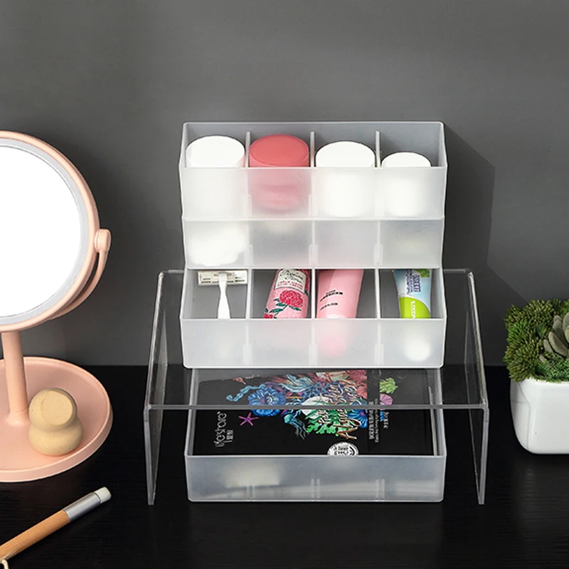 Japanese-Style Multi-Compartment Drawer Organizer With Transparent Tabletop Combinable