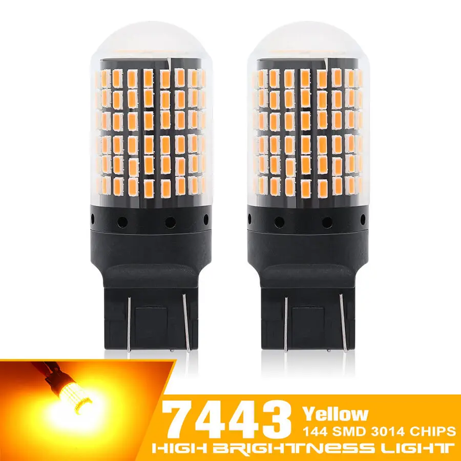 100x for wholesale  Amber 7443 7440 T20 LED CANBUS 144SMD Car Turn Signal Light Parking Lamp Bulb