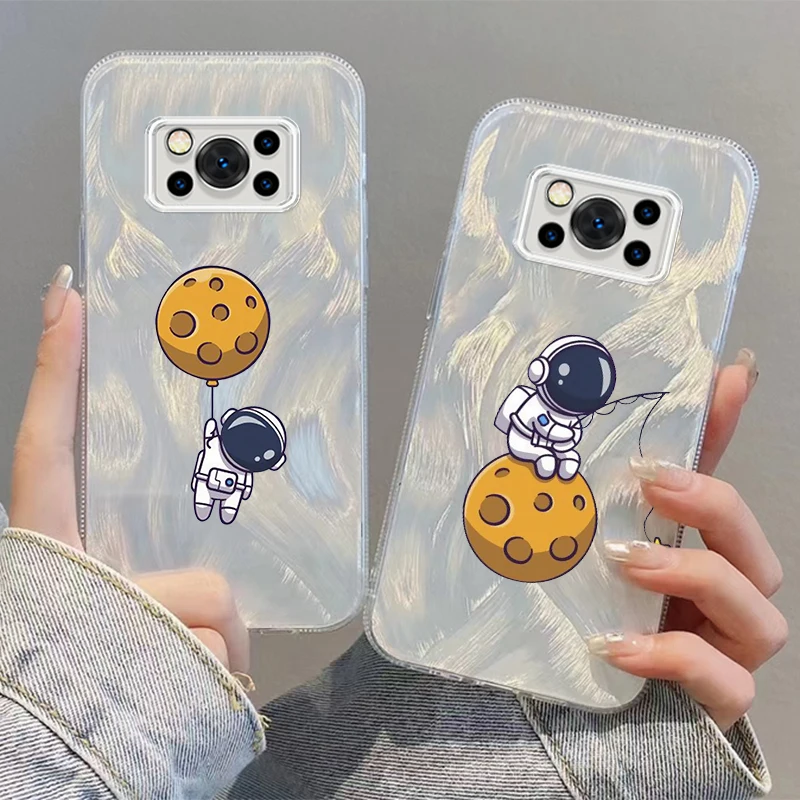

Space Star Astronaut Moon For Xiaomi Poco C65 M6 M3 X6 X5 X3 Redmi 13C 12 12C 10C 10 9T 9A 9 Pro 5G Feather Yarn Funda