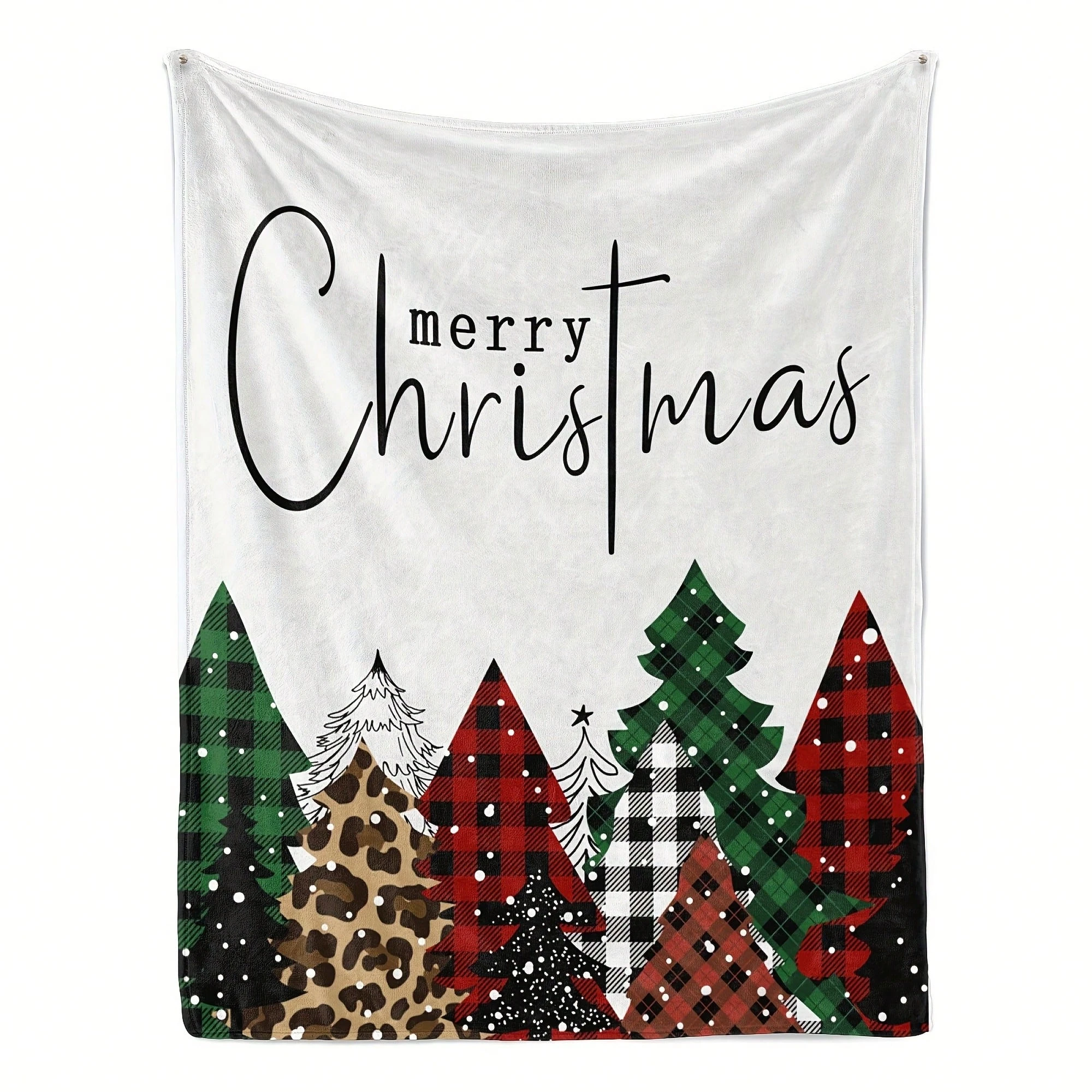 1 Stück karierte Weihnachtsbaum-Frohe-Weihnachtsdecke, Flanellmaterial, 2D-Flachdruck, mehrjährig für Schlafzimmer, Wohnzimmer