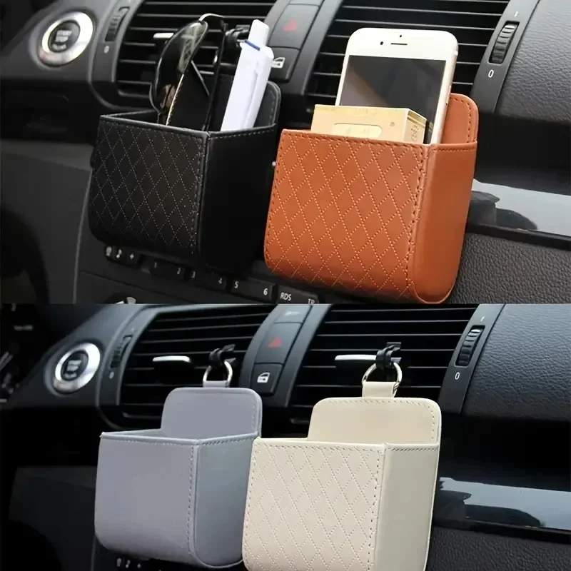 

1PCS Car Storage Bag Suspension Storage Lambskin Texture Box Air Vent Storage Bag Cellphone Holder