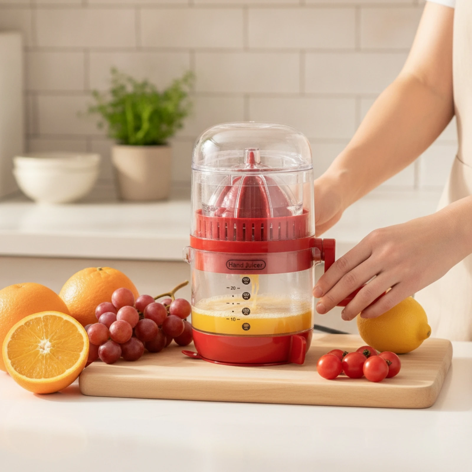 Manual Juicer with Dust Cover Compact Hand-Crank Juicer Portable for Kitchen, Home