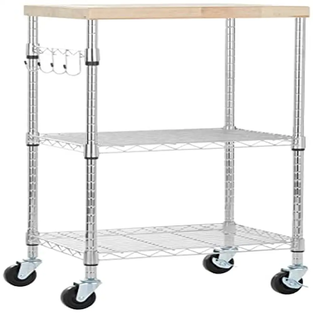 

Microwave Storage Cart with Adjustable Shelves on Caster Wheels 175 Pound Capacity Kitchen Storage Solution Multi-purpose Tiered