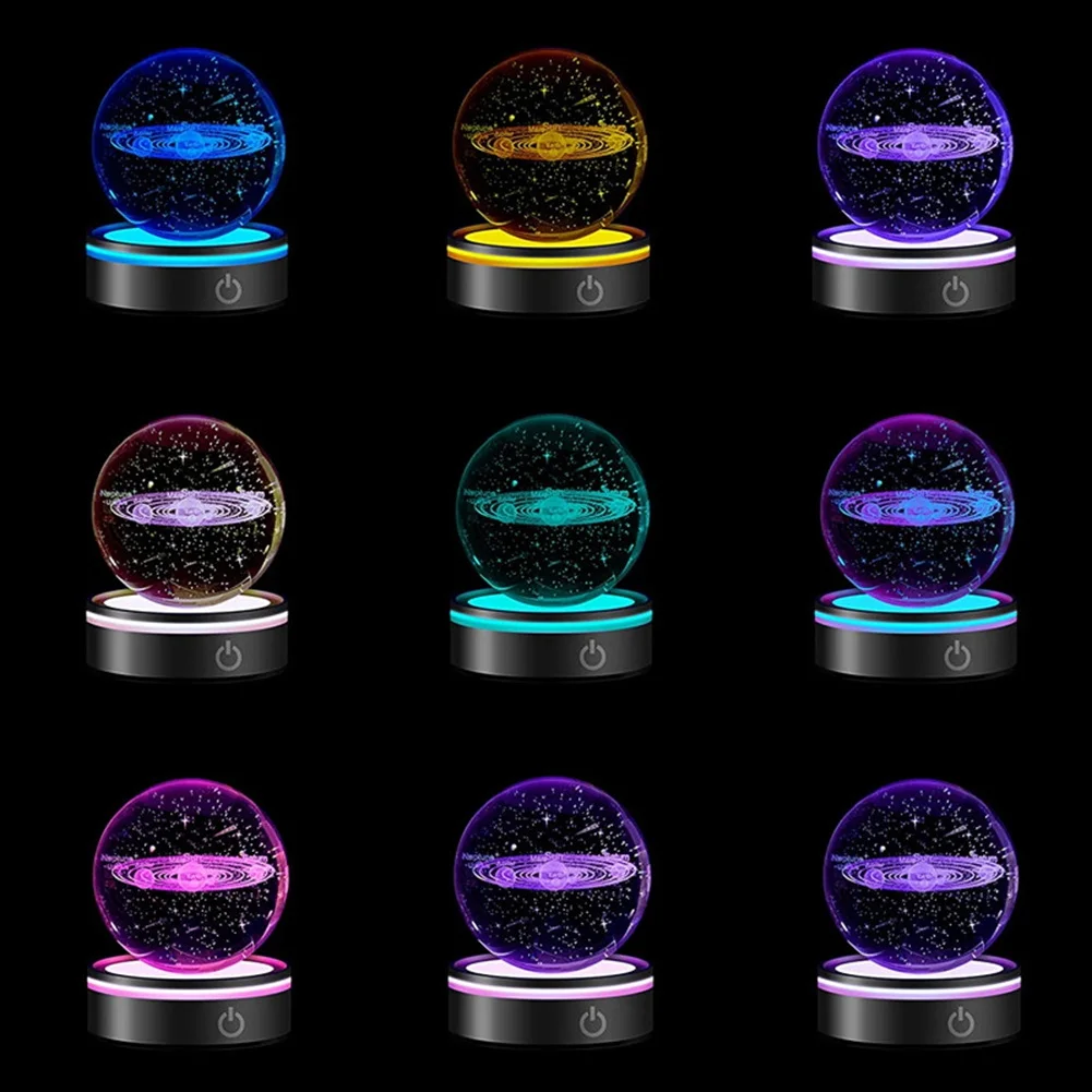 Base lumineuse LED avec toucher sensible, présentoir rond coloré, verre cristal 3D, cadre photo d'art, argent concave