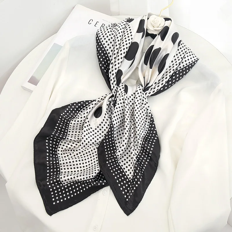 New Luxury Polka Dot Scarf Large Square Hijab Neck Wraps Neckerchief Fashion Women Bandana Lady Foulard Headband Scarves 2022