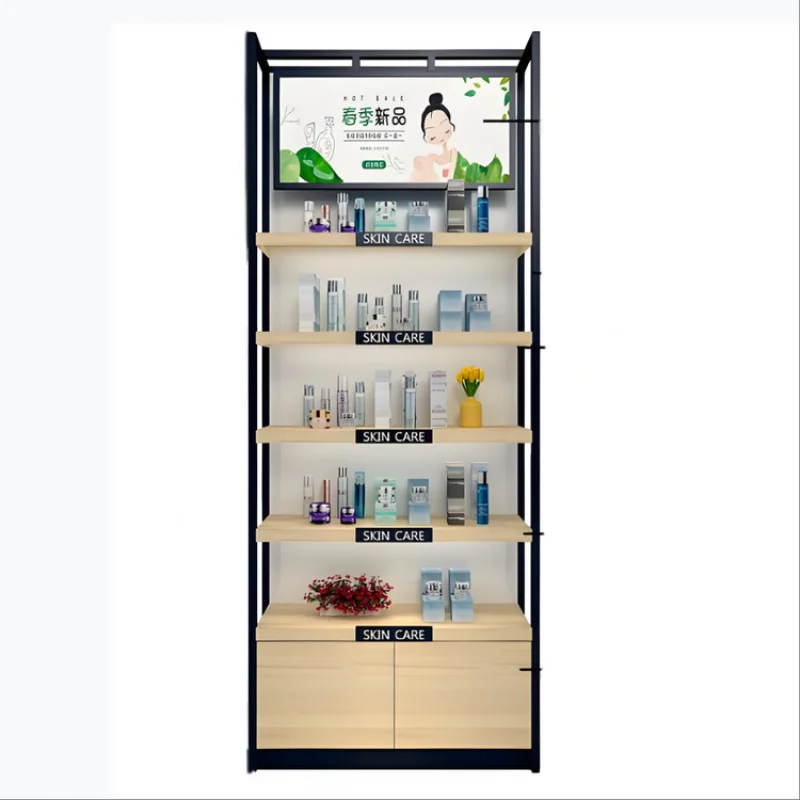 custom.Custom Wood Wall Mounting Shelves Metal LED Lighted Display Rack  Cosmetic Shop