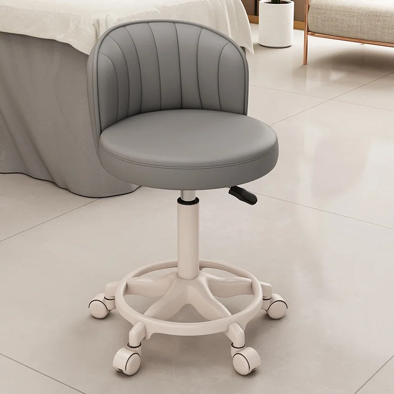 Makeup Chair with Wheels PU Leather Vanity Chairs Height Adjustable Swivel Vanity Stool with Back For Nail Salon,Cafe,Office