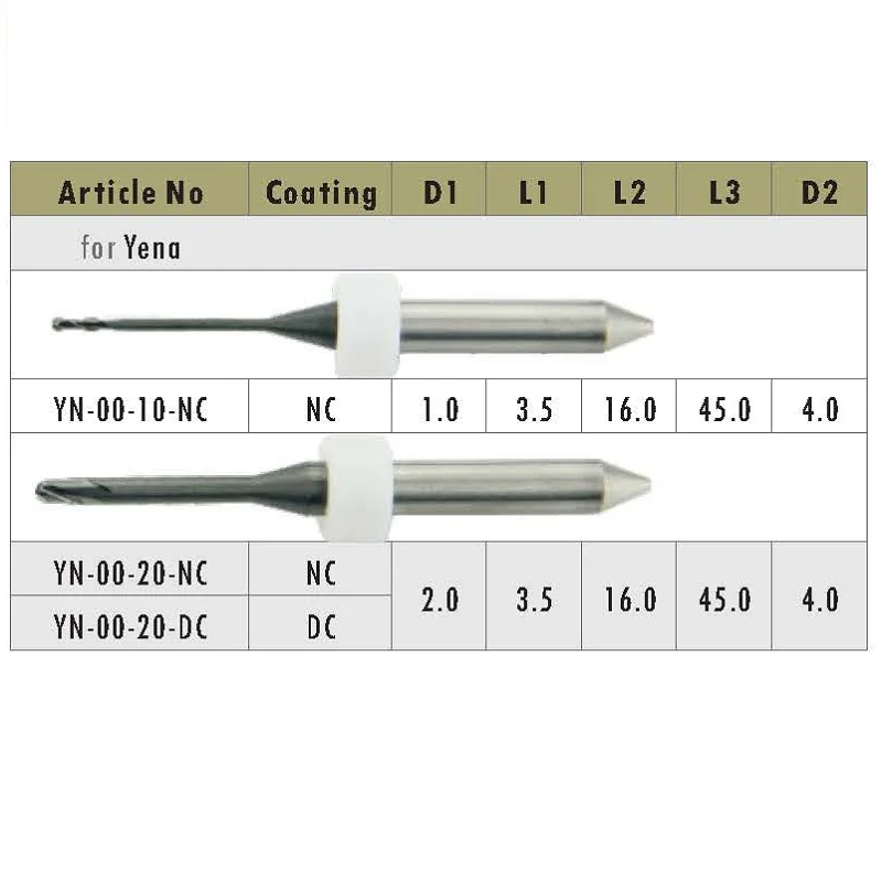 1 fresas de carburo Dental fresas para CAD CAM fresas de extremo para Zirconia Yena equipo de odontología herramientas de laboratorio brocas