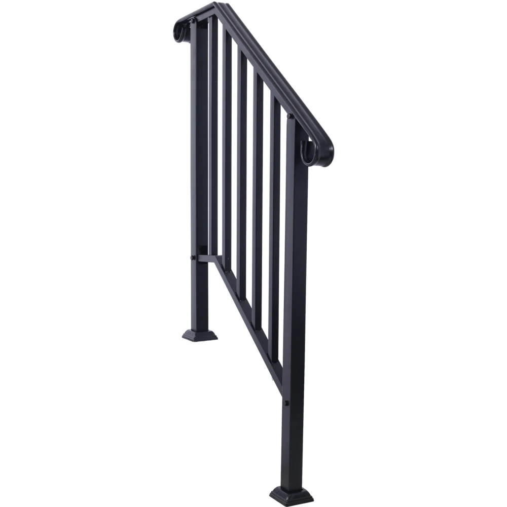Handrails for Outdoor Steps Fit 2 or 3 Steps Outdoor Stair Railing Picket#2 Wrought Iron Handrail Flexible Porch Railing Black