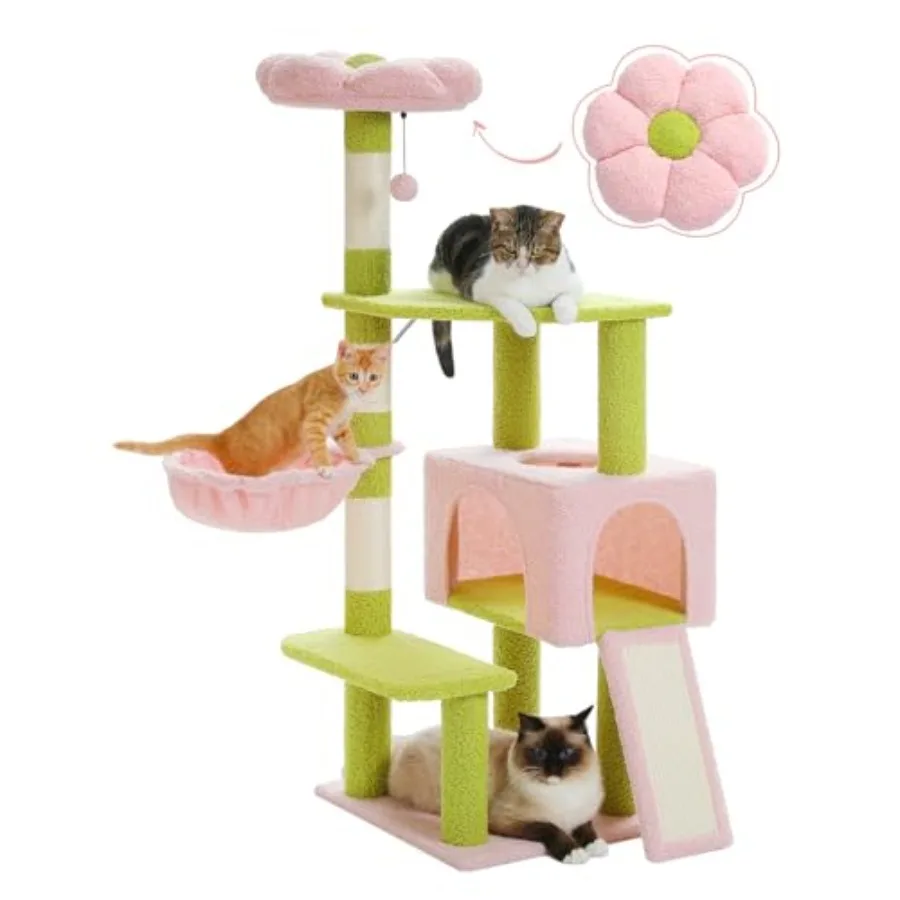 

Flower Cat Tree 47.2" Multi-Level Cat Tower with Sisal Covered Scratching Posts Cute Cat Condo for Indoor Small Medium Cats Pin