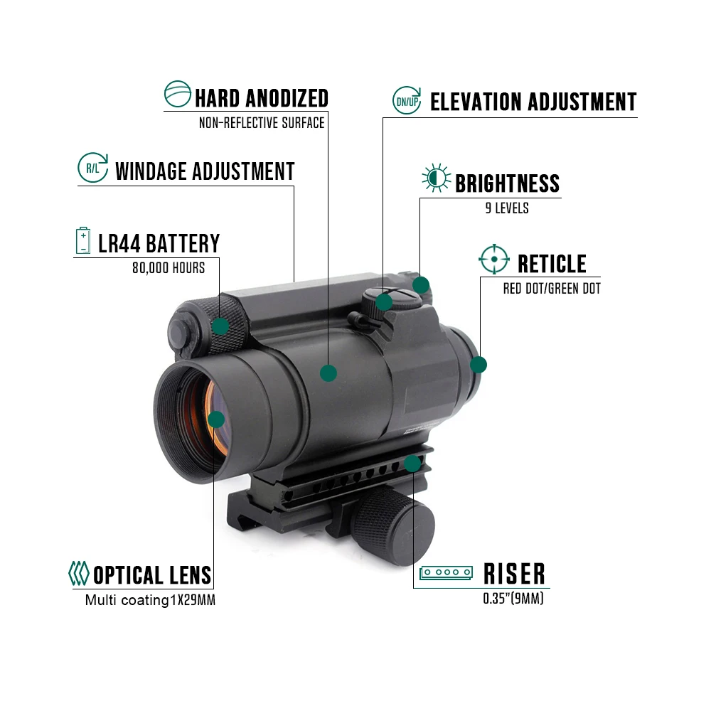 Airsoft M2/M4 M68 Red Dot Reflex Sight Jacht Scope 4MOA Met Flip-up Lens Covers MK18 Mount Volledige Origianl Markeringen