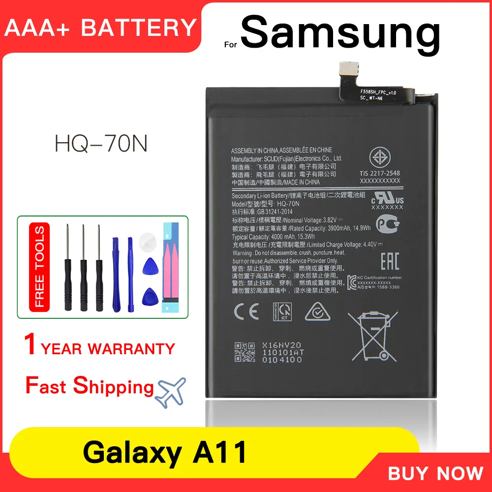 

Genuine Brand New HQ-70N 4000mAh Replacement Battery For Samsung Galaxy A11 A115 SM-A115 Mobile phone Batteries Batteria+Tools