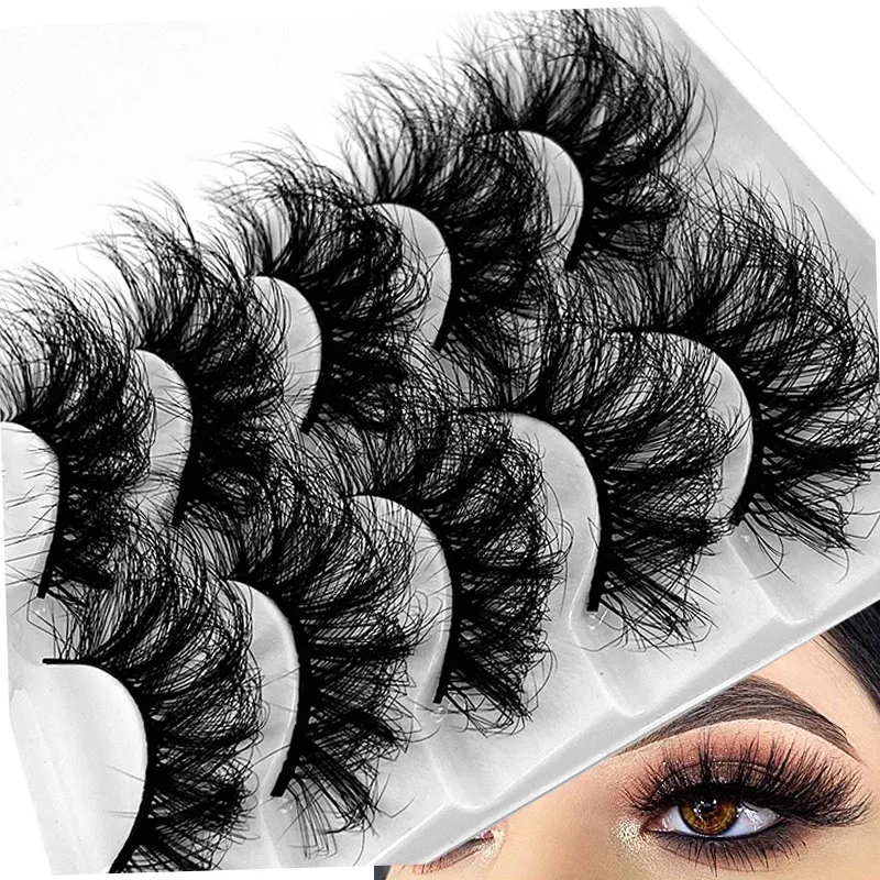 New 5 Pairs Mink Hair Lashes 25mm 5D Fluffy Soft Fals Eyelashes Natural Long Thick Eyelash extension Reusable Fake Lash make up