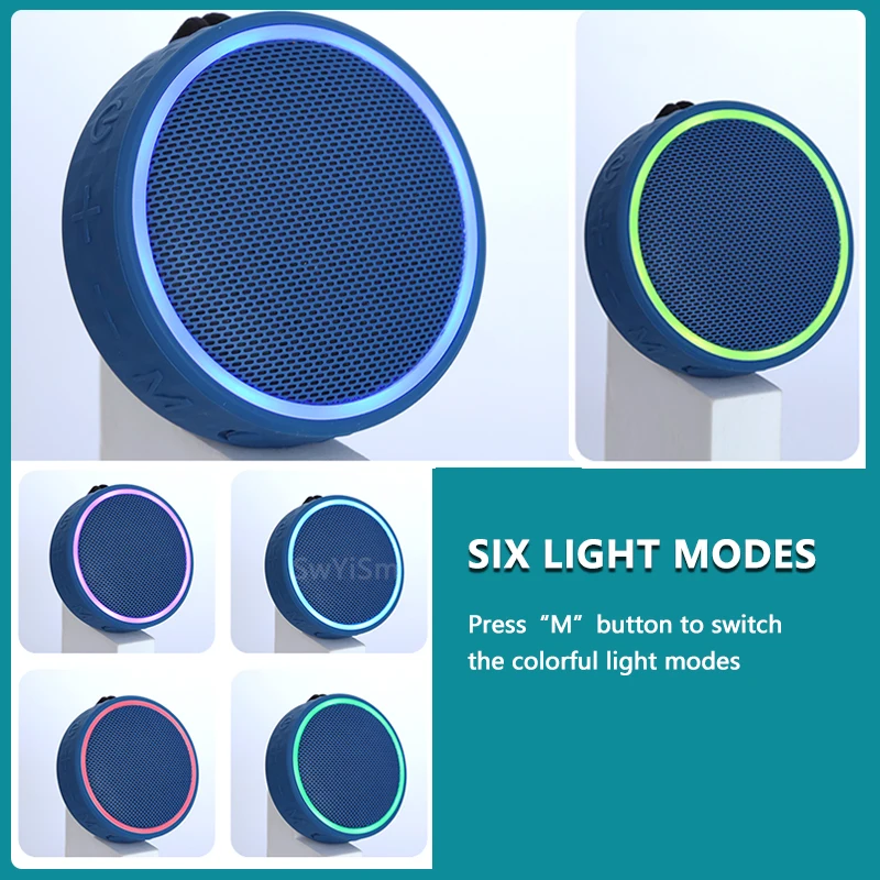 Altavoz inalámbrico FM0208 de alta potencia para exteriores, Subwoofer con Bluetooth, IPX6 resistente al agua, estéreo, luz LED, tarjeta TF/TYPE-C, 5W, nuevo