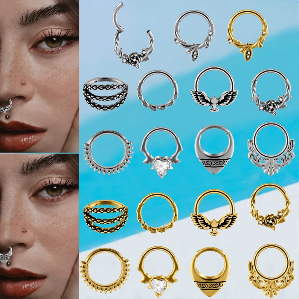 1/2 pçs aço cirúrgico cobra/hawk/flor coração waterdrop septo dedo segmento nariz cartilagem helix daith tragus concha brinco