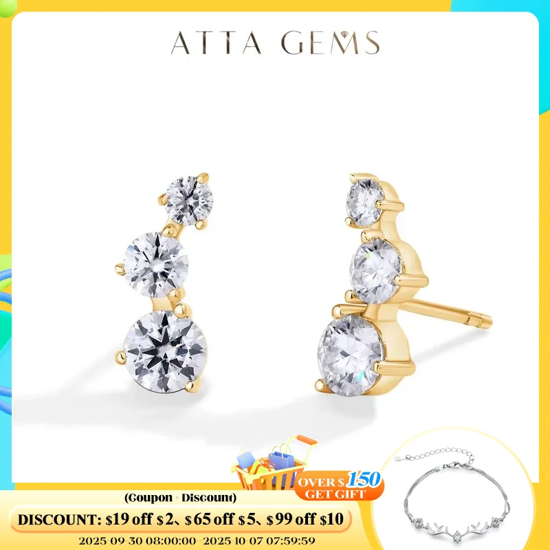 

ATTAGEMS Moissanite Stud Earrings for Women D VVS1 Color 1.80CTW Real 10K 18K 14K Engagement Daily Fine Jewelry WIth Certificate