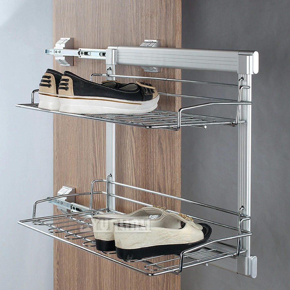 2/3 Layers Wardrobe Pull-Out Basket Aluminum Alloy Pull-Out Shoe Rack,Side-Mounted Storage Shelf Storage Hardware Accessories