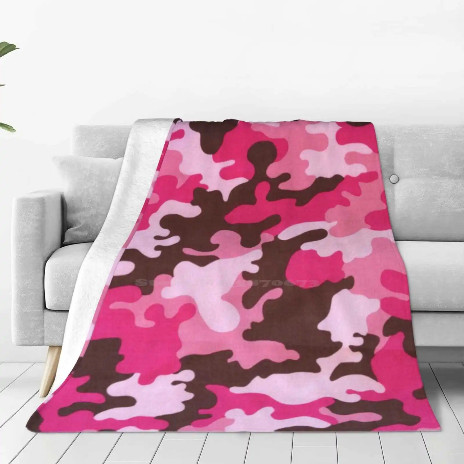 Pink Camo Fashion Soft Warm Throw Blanket Camouflage Abstract Vector Pattern Military Uniform Army Cloth Textile Material