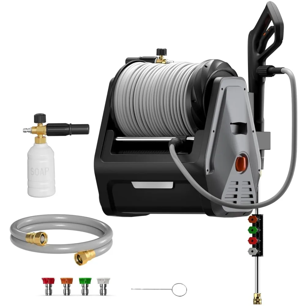 Wall-Mount Retractable Electric Pressure Washer Plus, Max 2900PSI 2.2 GPM Equipped with 100ft Hose, Customizable Discuss