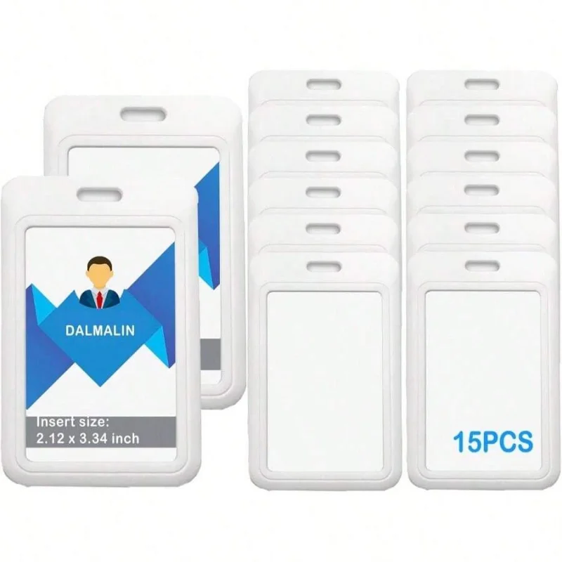 

15 Pack Sliding ID Badge Holder Vertical Hard Plastic Card Case Protector Pouch, Office School ID Credit Cards Proximity Work