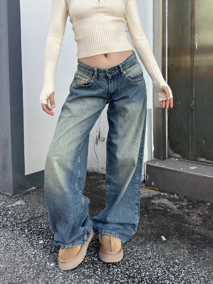 

Ретро джинсы DINA 2026 с низкой посадкой, широкими штанинами и прямым кроем, новые, свободные, в уличном стиле, синие, джинсовые, женские, длинные брюки