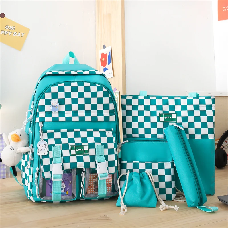 

2022 Women Laptop Backpack 5Pcs Set Harajuku Canvas School Bags For Teenage Girl Kawaii College Student Kids Book Bag Rucksack50