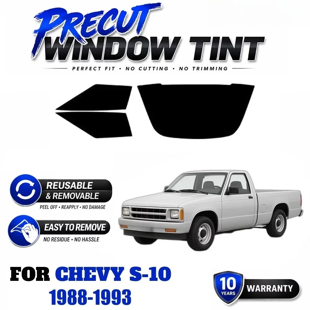 Precut Window Tint, Reusable Removable EPU Film Custom Fit for Chevy S-10 1988-1993 Effective UV Heat Protection & Cabin Privacy