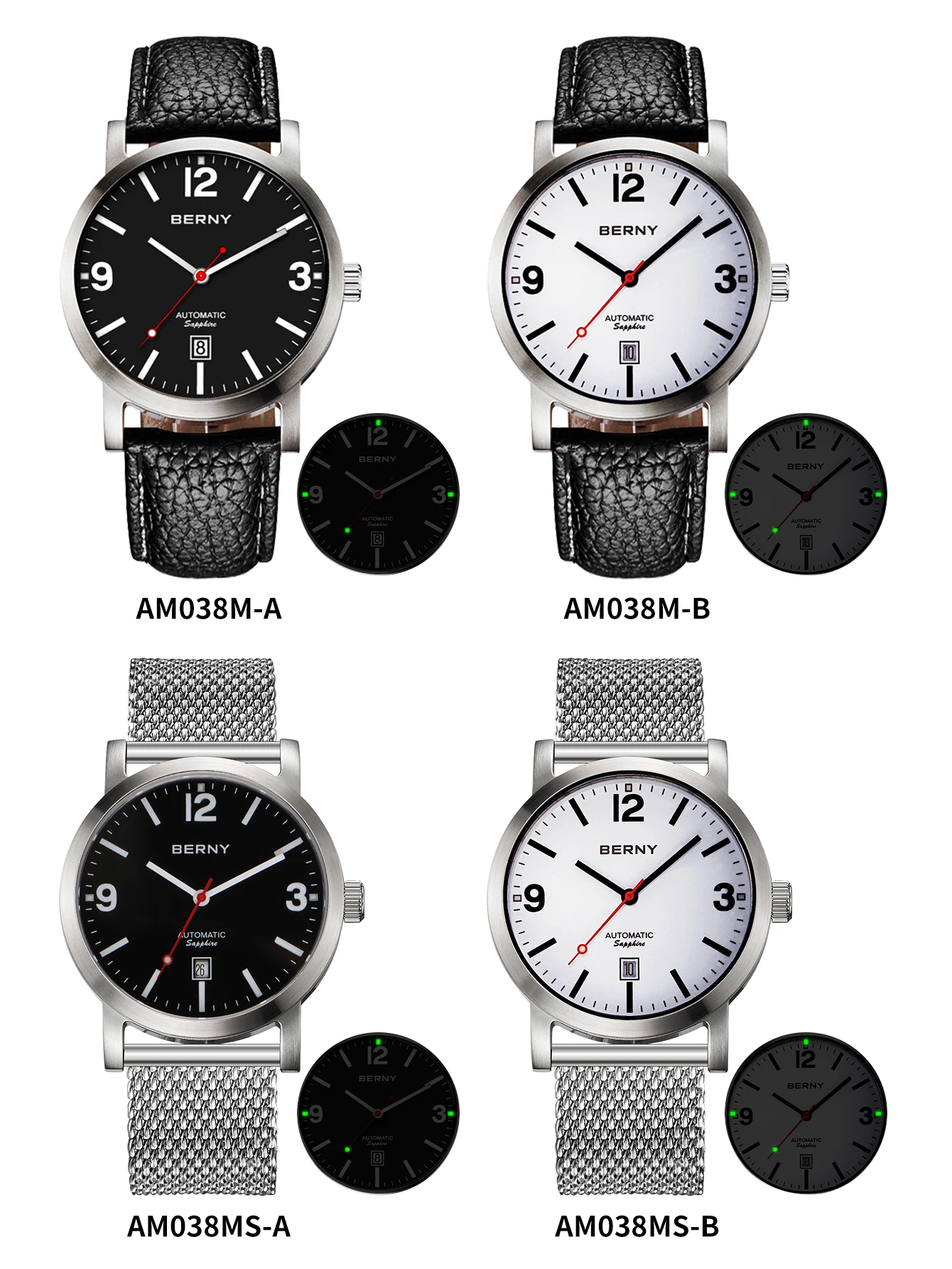 BERNY Men Mechanical Wristwatch 5ATM Waterproof Watch Casual Leather Timepiece ST1612 Luxury Automatic Men Watch