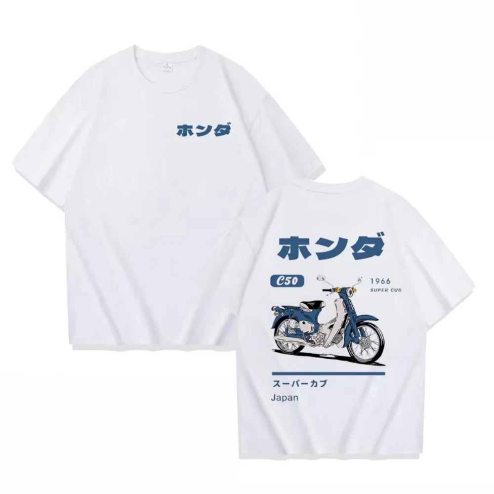 2026 Vintage Motorcycle Graphic T Shirt Men Women Japanese Letter Back Print Tee Retro Streetwear Unisex Cotton Top