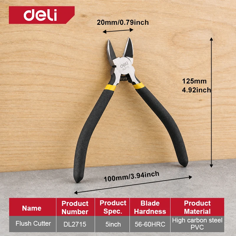 Ergonomische kniptang van koolstofstaal, 5/6 inch, voor het nauwkeurig knippen van draden bij elektronica-reparaties, het maken van sieraden en andere precisiewerkzaamheden.