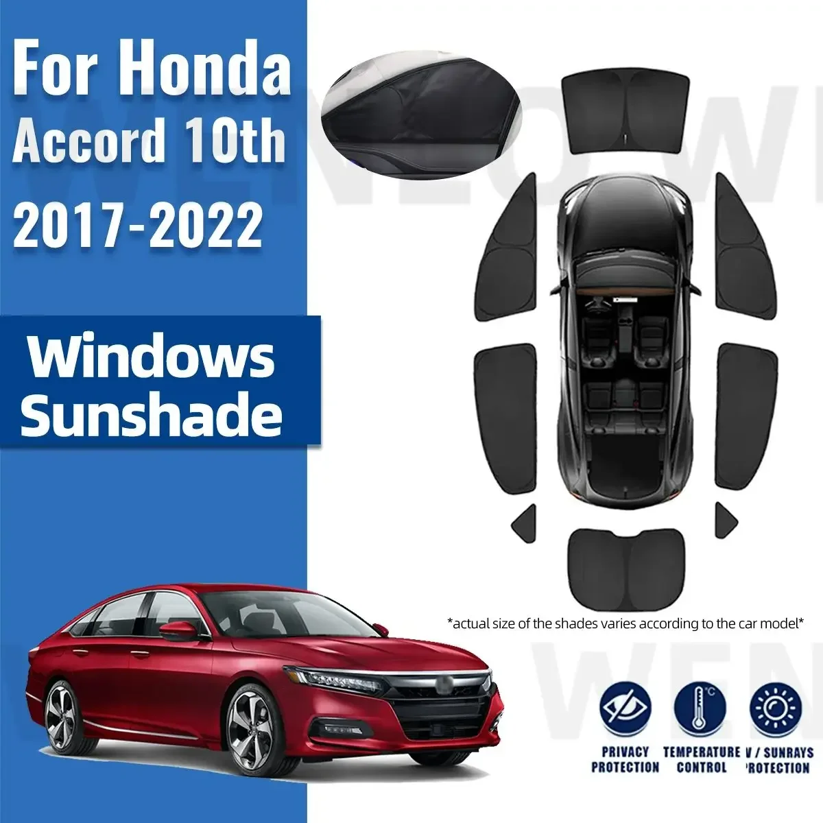 For Honda Accord 10th 2017-2020 2021 2022 Full Cover Car Sunshade Front Windshield Frame Curtain Rear Side Window Sun Shade