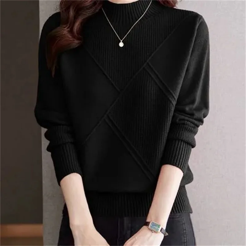 

Half-High-Necked Sweater Female Jacket Autumn Winter 2024 New Pullover Coat Fashion Women's Knitwear Bottoming Shirt Tops Tide