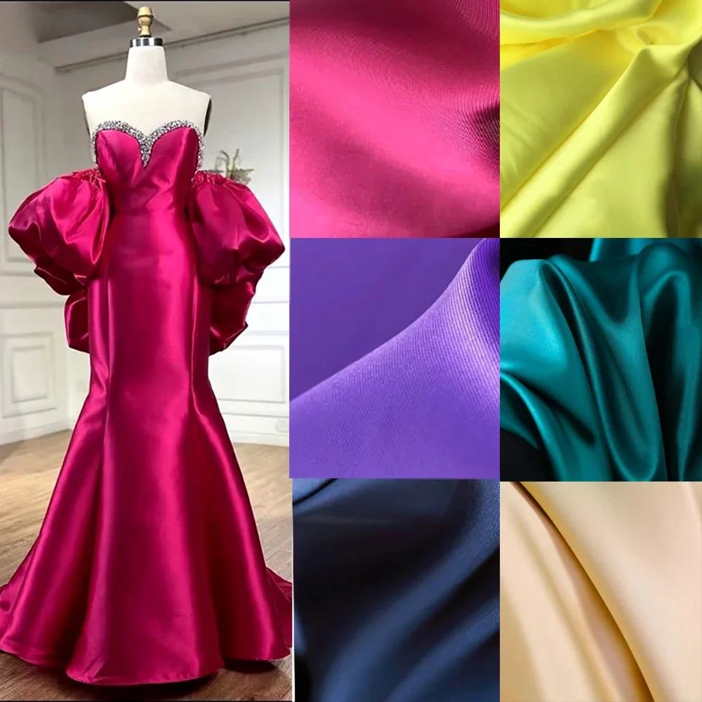 Tela roja Mikado para vestido de novia, estilo lujoso, sarga de satén grueso, vestido de diseñador, telas para ropa, costura por metro