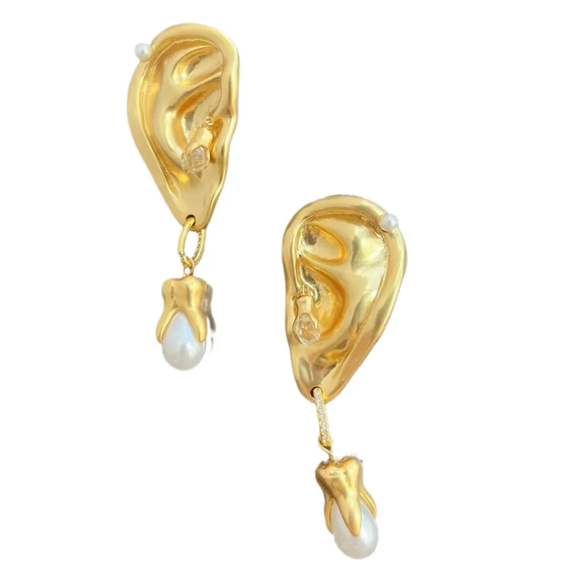 European and American Fashion Trends, Retro Art, Abstract Exaggeration, Ear and Tooth Shapes, Pearl Pendants, Ear Clips